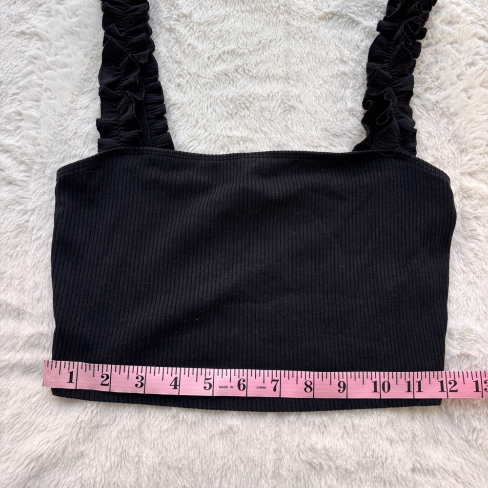 Aritzia Sunday Best Black Ribbed Ruffle Strap Crop Top Size S - Picture 9 of 9